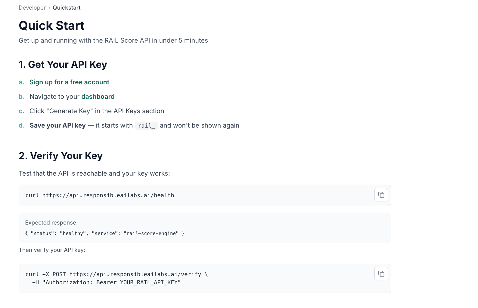 RAIL developer guide: API key and SDK integration