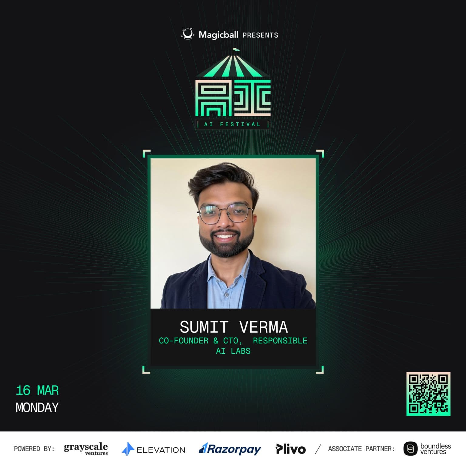 Sumit Verma, Co-founder and CTO of Responsible AI Labs, presenting at Magicball AI Festival 2026